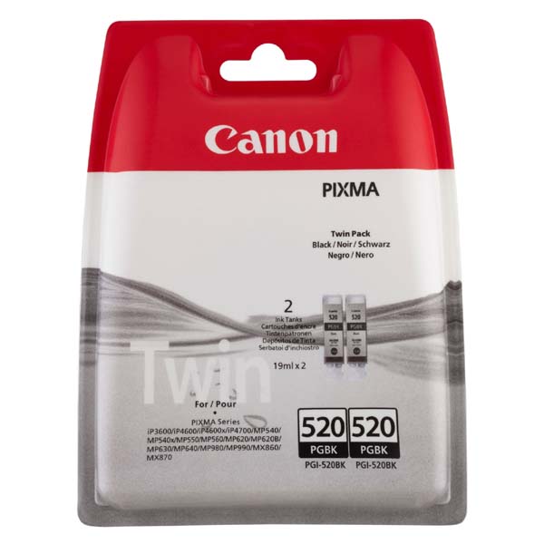 КОМПЛЕКТ 2 ГЛАВИ ЗА CANON PIXMA iP 3600/4600/MP 540/620/630/980 - Black - ink tanks - /520/ - PGI-520BK TWIN (PGI520BK TWIN) - P№ 2932B012