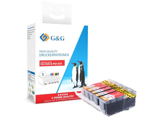 КОМПЛЕКТ 5 ГЛАВИ ЗА CANON PIXMA iP 4850/MG 5150/5250/6150/8150 - Multi Pack ink tanks - WITH CHIPS / С ЧИПОВЕ - PGI-525PGBK/CLI-526BK/CLI-526C/CLI-526M/CLI-526Y - /525/ - /526/ - P№ NC-C-0525BK/526BK/C/M/Y - 5 PCS PACK - G&G 