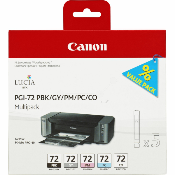 КОМПЛЕКТ 5 ГЛАВИ ЗА CANON PIXMA PRO-10/10S - PGI-72PBK/GY/PM/PC/CO - P№ 6403B007 -  5 x 14 ml