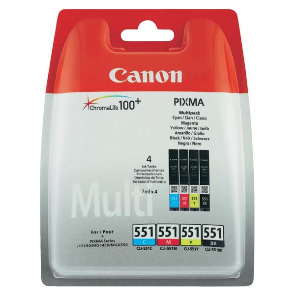 КОМПЛЕКТ 4 ГЛАВИ ЗА CANON PIXMA IP 7250/PIXMA MG 5450/6350 - Multi pack - 4 ink tanks - /551/ - CLI-551BK/CLI-551C/CLI-551M/CLI-551Y  - P№ 6509B009