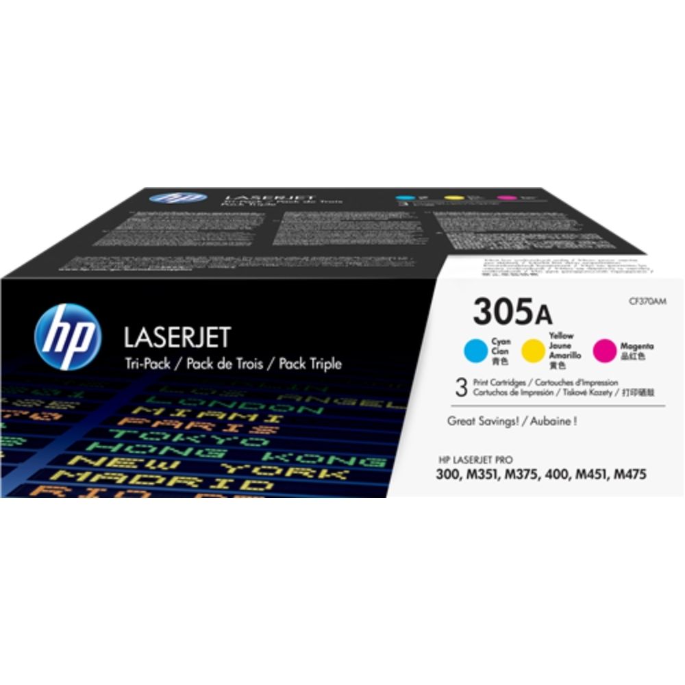 КОМПЛЕКТ 3 КАСЕТИ ЗА HP COLOR LASER JET PRO 300/400 Color Printer/MFP series - TRIPLE PACK - C/M/Y - CE411A/CE412A/CE413A - /305A/ - PN CF370AM