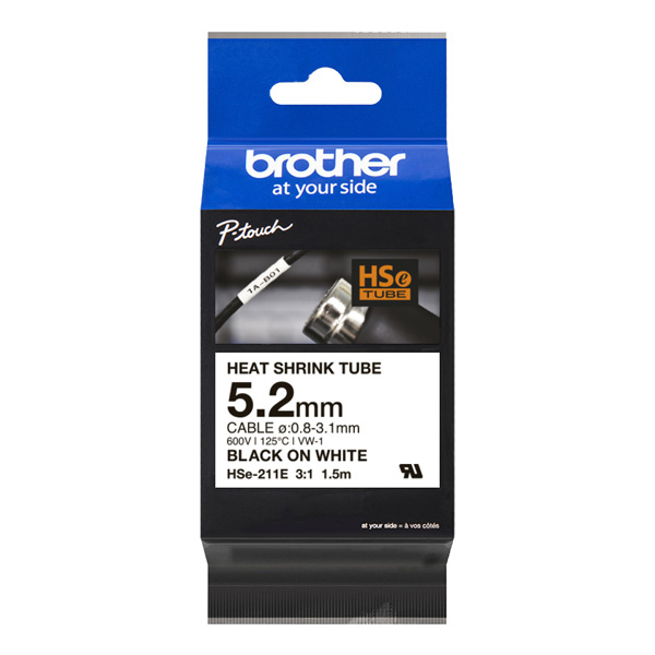 ТЕРМО ШЛАУХ ЗА ЕТИКЕТНИ ПРИНТЕРИ BROTHER - 5,2 mm x 1,5 m - HEAT SHRINK TUBE - BLACK ON WHITE - P№ HSE-211E