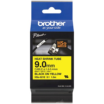 ТЕРМО ШЛАУХ ЗА ЕТИКЕТНИ ПРИНТЕРИ BROTHER - 9 mm x 1,5 m - HEAT SHRINK TUBE - BLACK ON YELLOW - P№ HSE-621E