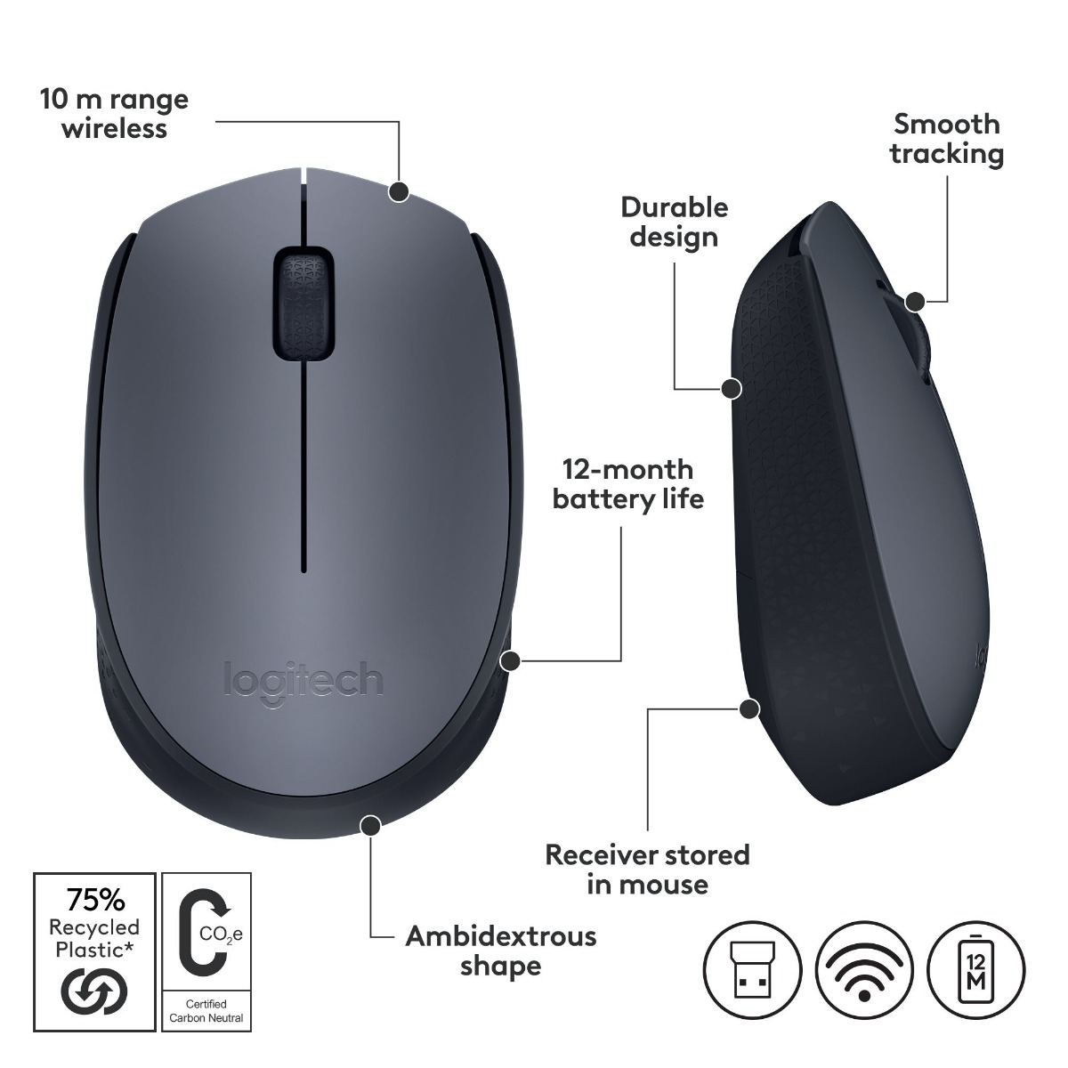 МИШКА LOGITECH M170 - Wireless - Black - P№ 910-004642