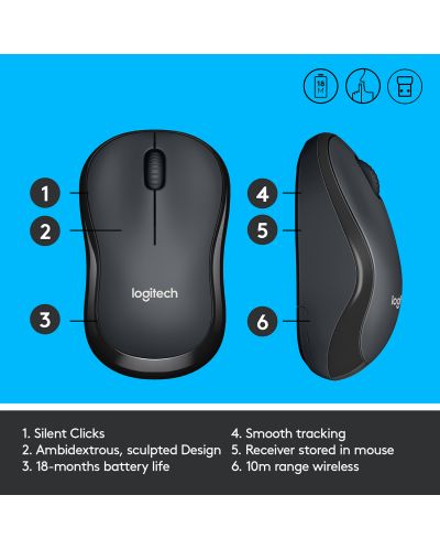 МИШКА LOGITECH M220 Silent Wireless - Black - P№ 910-004878