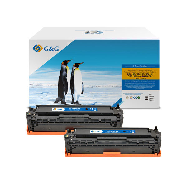 КОМПЛЕКТ 2 КАСЕТИ ЗА HP Color LaserJet  CP1210/CP1215/CP1510/CP1515/CP1518/CP1525/CM1312/CM1415/CP1525/Pro 200 Color M251/M276 series - CB540A/CE320A/CF210/CRG-716B - Black - TWIN PACK  - P№ NT-PH540AD - G&G 