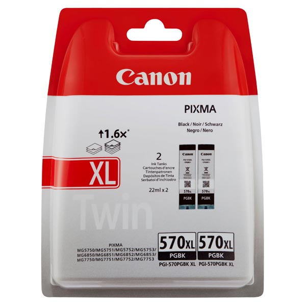 КОМПЛЕКТ 2 ГЛАВИ CANON PIXMA MG-Serie 5700/5750/5751/5752/5753/6800/6850/6851/6852/6853/7700/7750/7751/7752/7753/ TS-Serie 5055/6052/5050/5051/5052/6050/6051/8050/8051/8052/8053/9050/9051/9052/9055 - Black - TWIN PACK - PGI-570XLPGBKTW - P№ 0318C001