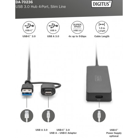 ХЪБ DIGITUS SLIM LINE USB 4 Port - PN DA-70236